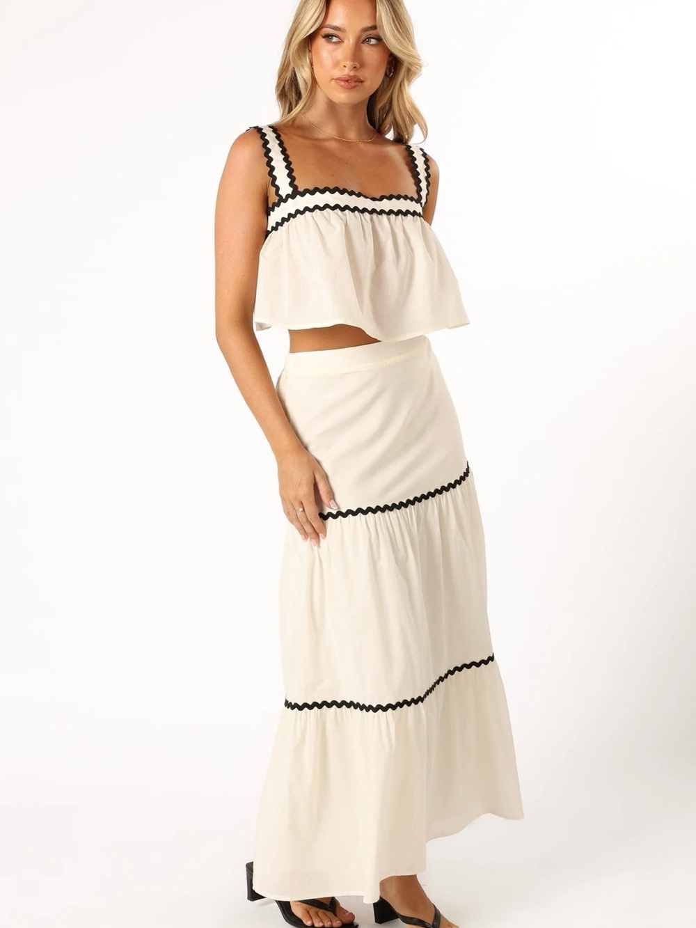 Petal & Pup Cream Maxi Skirt with Black Trim